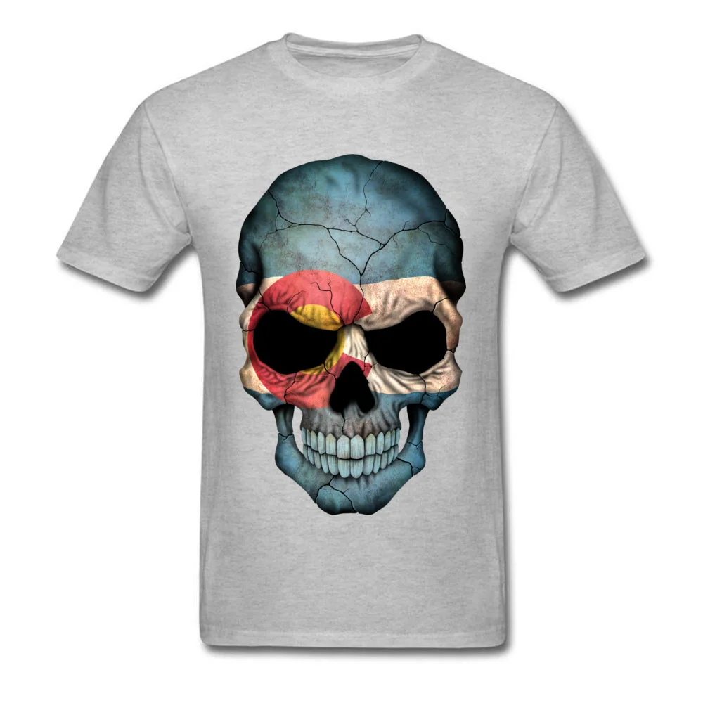 100% Cotton Men Short Sleeve Colorado Flag Skull Top T-shirts Summer Tops Tees Funky Printing Crew Neck Tees Wholesale Colorado Flag Skull grey