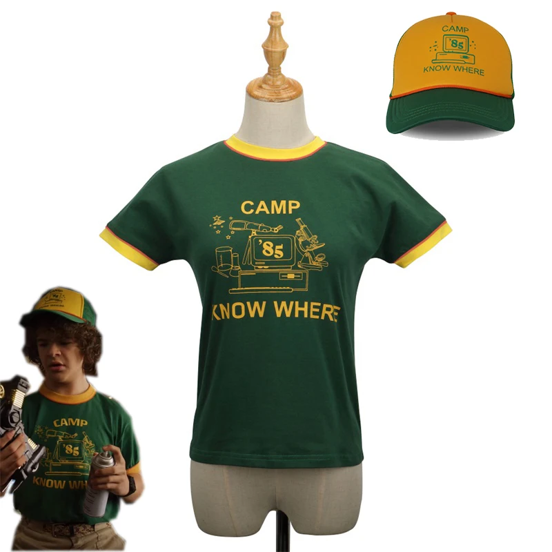 Новинка 2019 года, костюм для косплея «странные вещи», «Дастин», футболка с короткими рукавами, зеленая летняя кепка, футболка, Топ