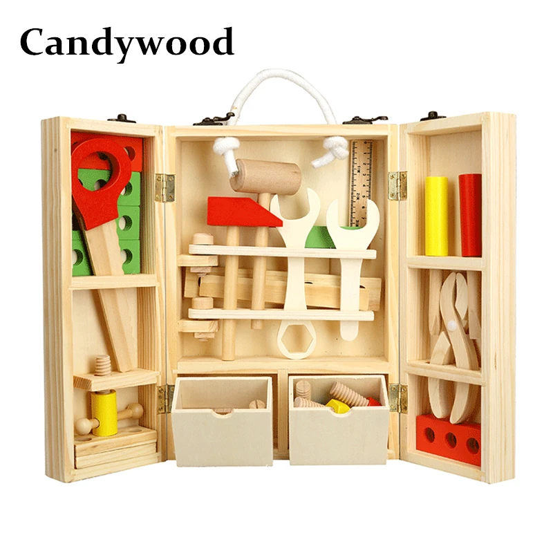 

Candywood Wooden Toolbox Wooden 3D Puzzle Toolbox Service Simulation toys for Baby kids Educational toys boy gift Tool box toy