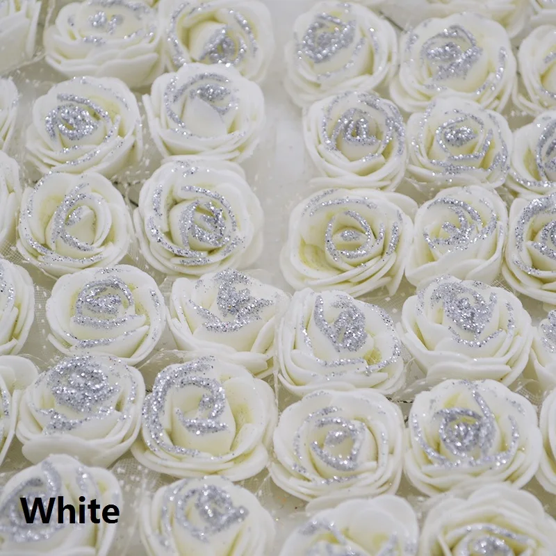 36 шт./лот двойной цвет мини ПЭ пена Роза из искусственного шелка Цветы головы с блестками порошок для свадебной вечеринки домашний декор - Цвет: white