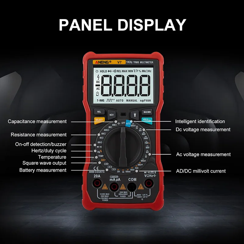 

Digital Multimeter LCD Backlit Screen 6000 Counts TRUE RMS Digital Multimeter Square Wave Output Automatic/Manual Range