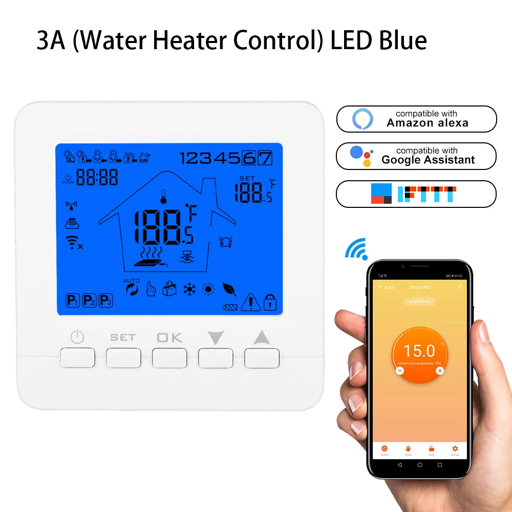 Термостат с Wi-Fi, светодиодный термостат, газовый котел/вода/Электрический Подогрев полов, умный водонагреватель/газовый котел, управление с помощью приложения - Цвет: Water Heater 3A