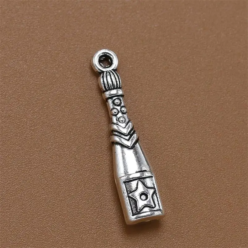 Bulk 30pcs Ecofriendly Alloy Wine Bottle Charms Antique Silver Plated