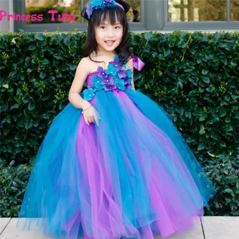 

Flower Girl Peacock Tutu Dress Single Shoulder Strap Baby Kids Party Birthday Wedding Pageant Tulle Dress Princess Costume 2-14Y