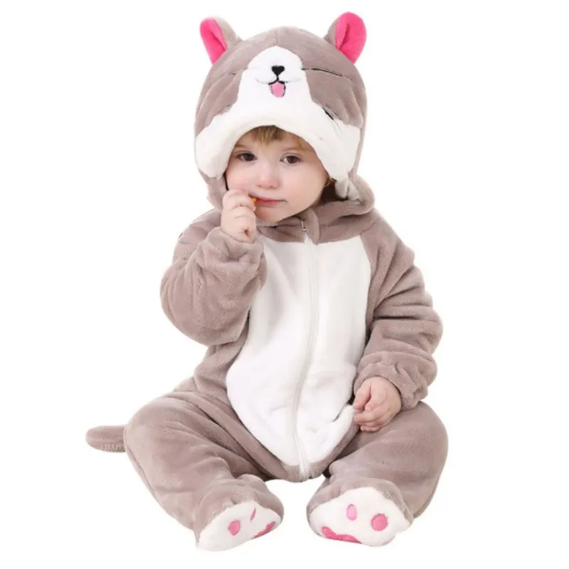 Мультфильм фланелевые детские комбинезоны с капюшоном динозавров кролик животного для маленьких мальчиков девочек комбинезоны Одежда для новорожденных год Y13
