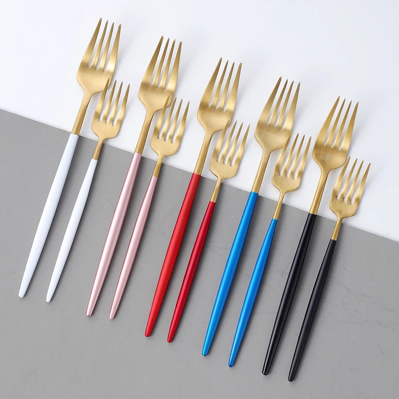 

KuBac Hommi 6-Pieces Black White Gold Silverware Stainless Steel Red Dinner Forks Blue Dessert Fork Metal Dessert Fork Set Pink