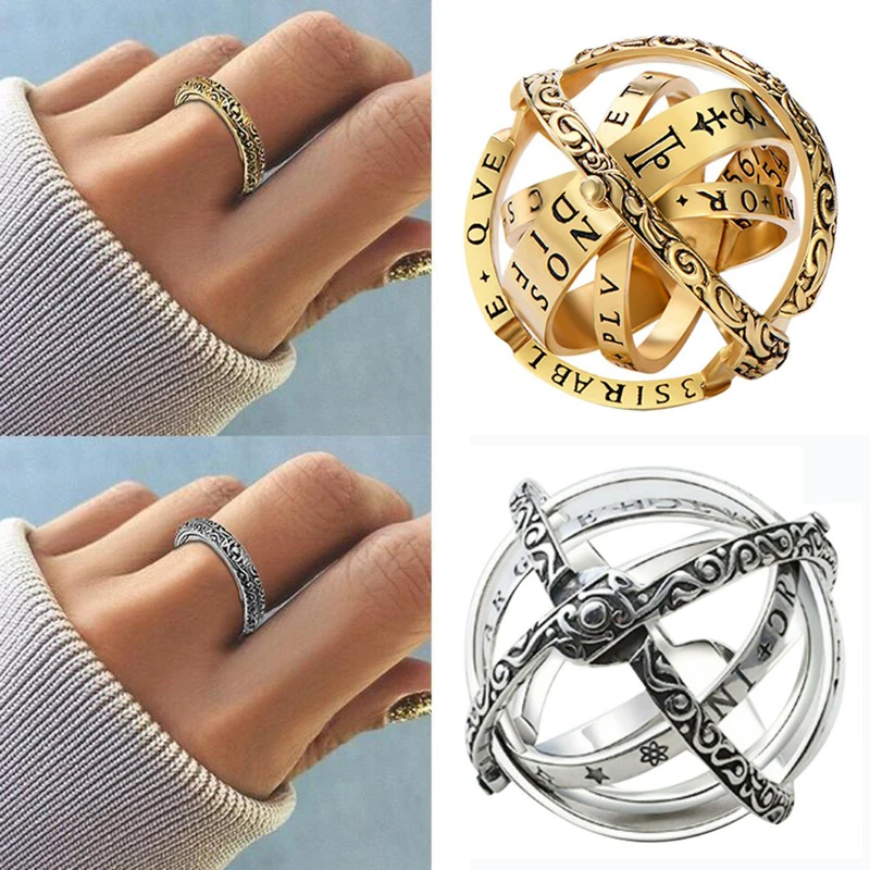 

2019 Creative Astronomical Ball Ring Complex Rotating Clamshell Astronomical Ring Universe Student Constellation Ring Jewelry