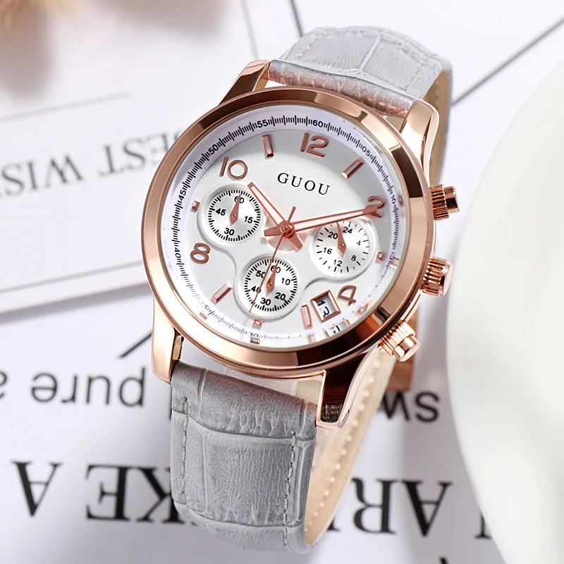 GUOU Watch Women Watches Waterproof Genuine Leather Ladies Watch