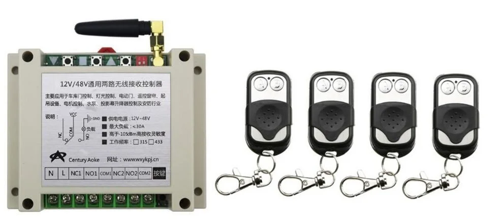 

New DC12V 24V 36V 48V 10A 2CH 2Channe Radio Remote Control Switch Receiver 4* Metal Push Button Transmitter Learning Code