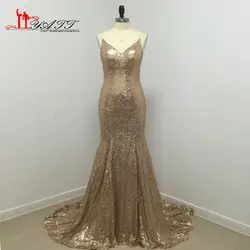 Дешевые африканские золотые блестки Русалка выпускное платье 2016 глубокий v-образный вырез сексуальное Сверкающее длинное блестящее