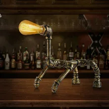 Творческий Утюг водопровод щенок трубки бюро свет E27 личности Винтаж промышленного ветер теплые Стиль настольная лампа для изучения Спальня