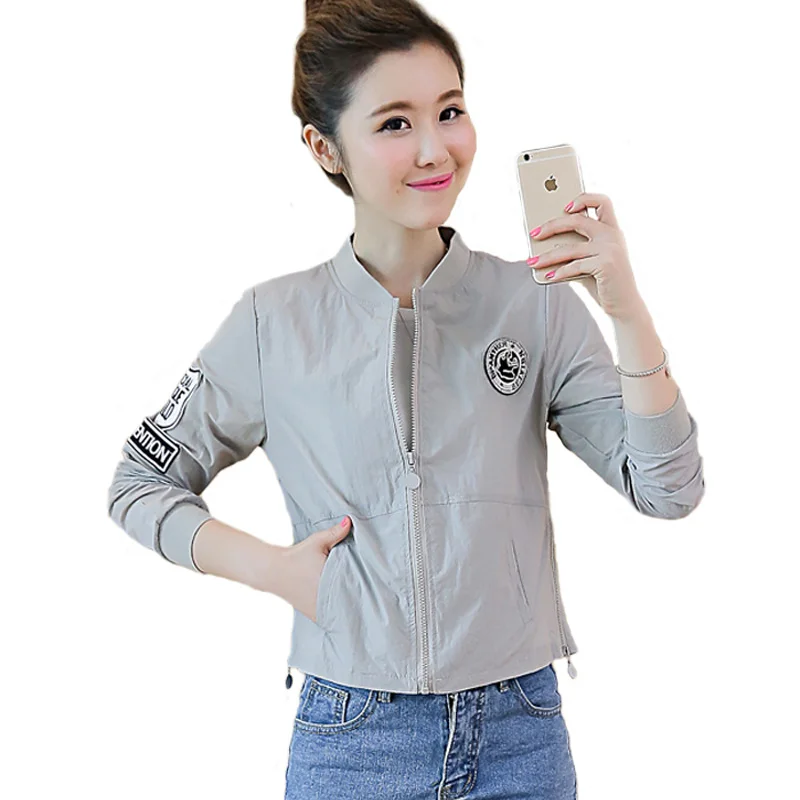 2016 Spring Summer Autumn Bomber Jacket Women Fashion Full Sleeve Casual Jackets Thin Zipper