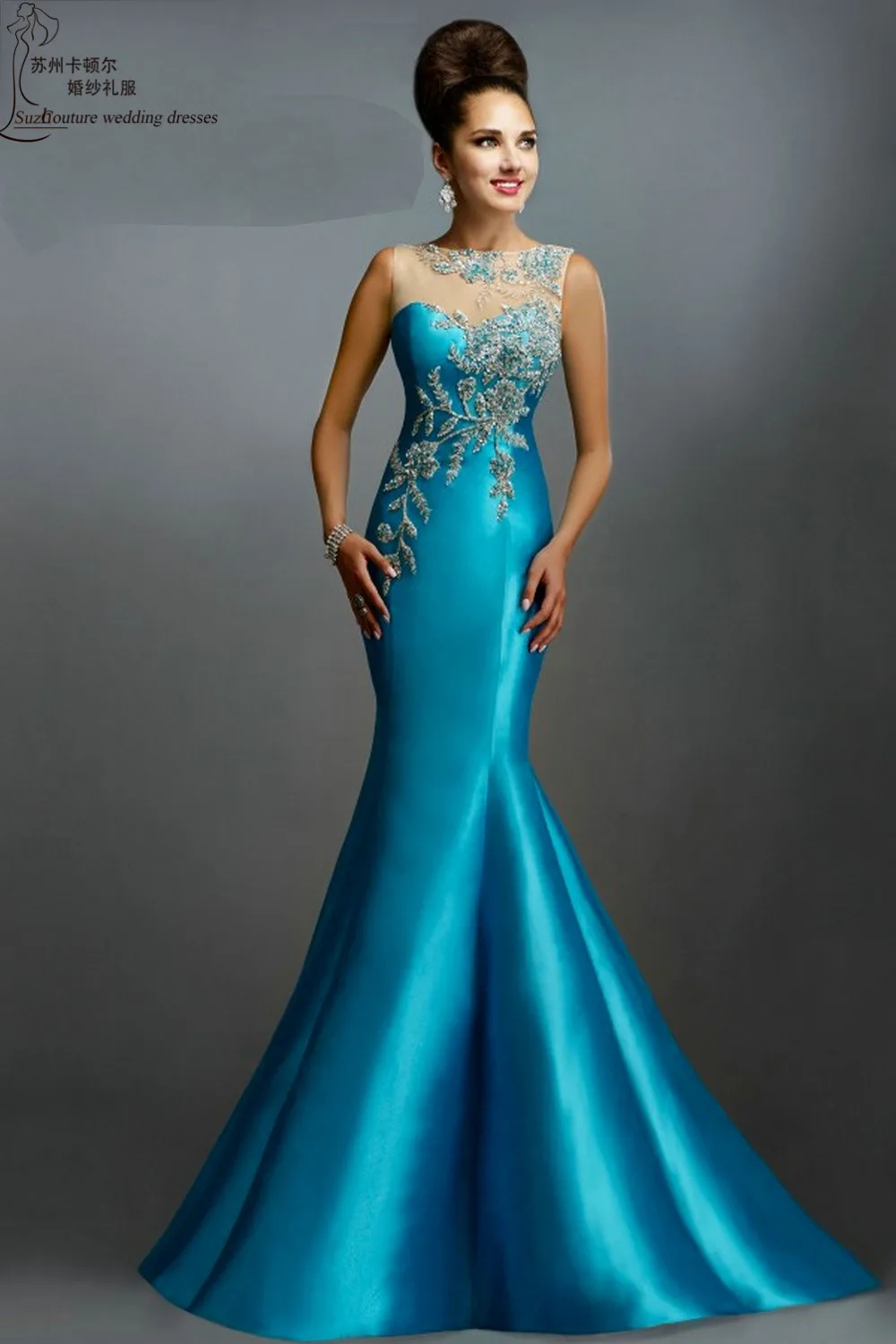 Long evening dress 2015 ME1391 elegant turquoise mermaid evening ...