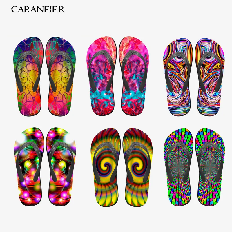 

CARANFIER Flip-flops Flat Sandals and Slippers Thick-soled Print Men and Women Summer Seaside Beach Simple Breathable Non-slip