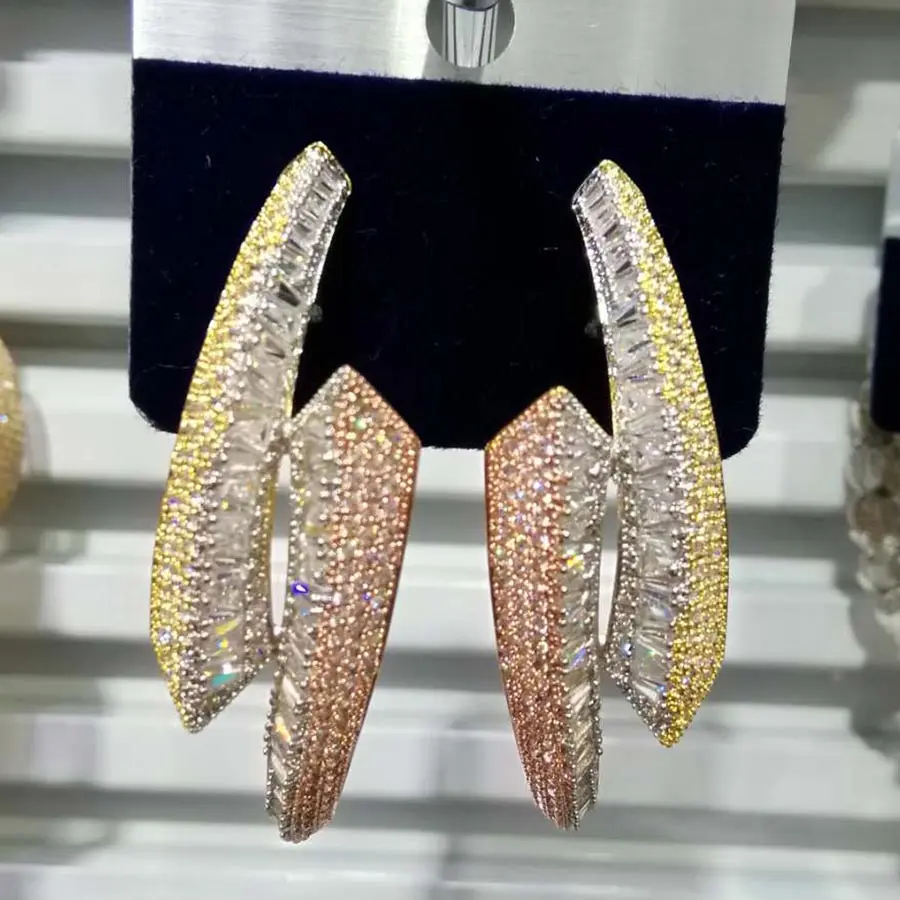 

GODKI Luxury "C" Circle Full Micro Cubic Zirconia Party Wedding Saudi Arabic Dubai 3 Tone Interval Earrings For Women Jewelry
