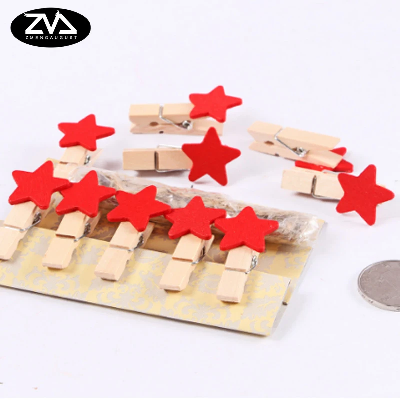 

10Pcs/lots Kawaii Red stars learning Wooden Clip Photo Paper Postcard Craft DIY decoration Clips Office Binding Supplies with
