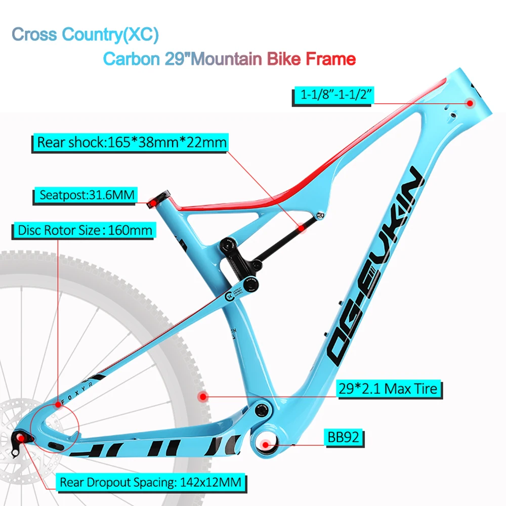 Top 2019 EPS Full Toray 29er Carbon mtb Bike Frame boost UD matt Suspension Bicycle mtb Frame BB92 UD Thru Axle 142x12mm OG-EVKIN 9