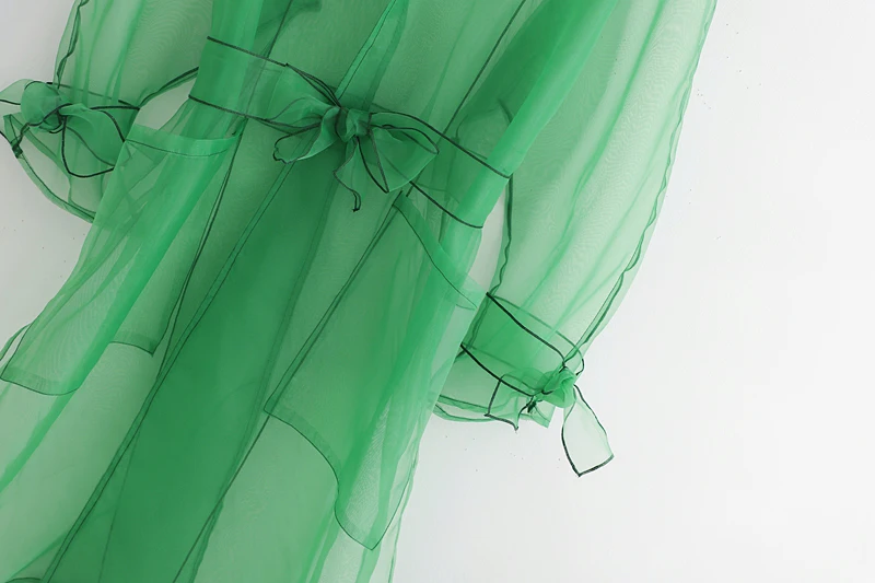 Лето, повседневная женская одежда на шнуровке, зеленый Тренч, пальто с длинным рукавом, Женская Длинная ветровка