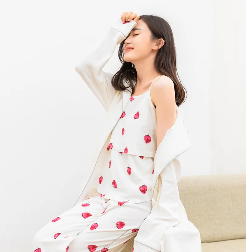 2018 new autumn/winter breast-feeding clothes three-piece suit cotton maternity clothes   pregnancy sleepwear   nursing pajamas