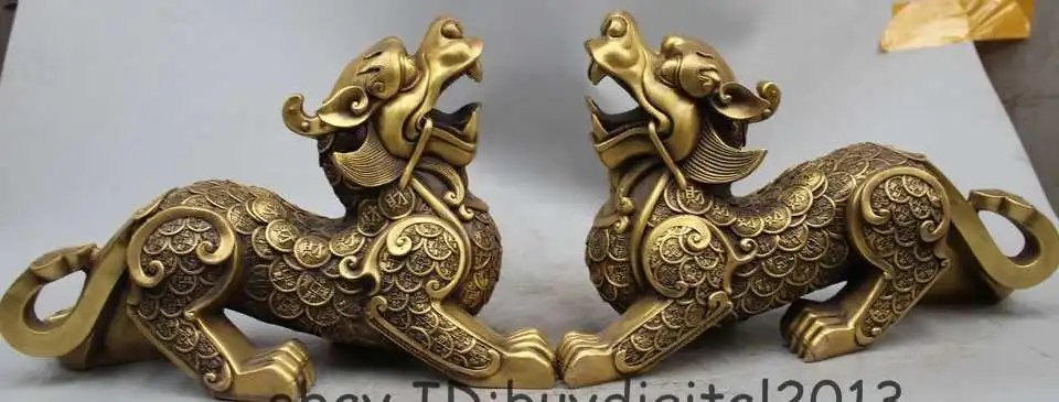 

10 "China Chinese FengshuiBronze Moeny Animal Unicorn Beast Pi xiu Statue Pair