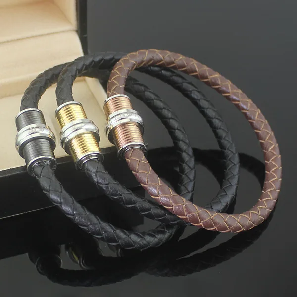 

Stainless steel bracelet braided leather bracelet mens stainless steel leather cable bracelet