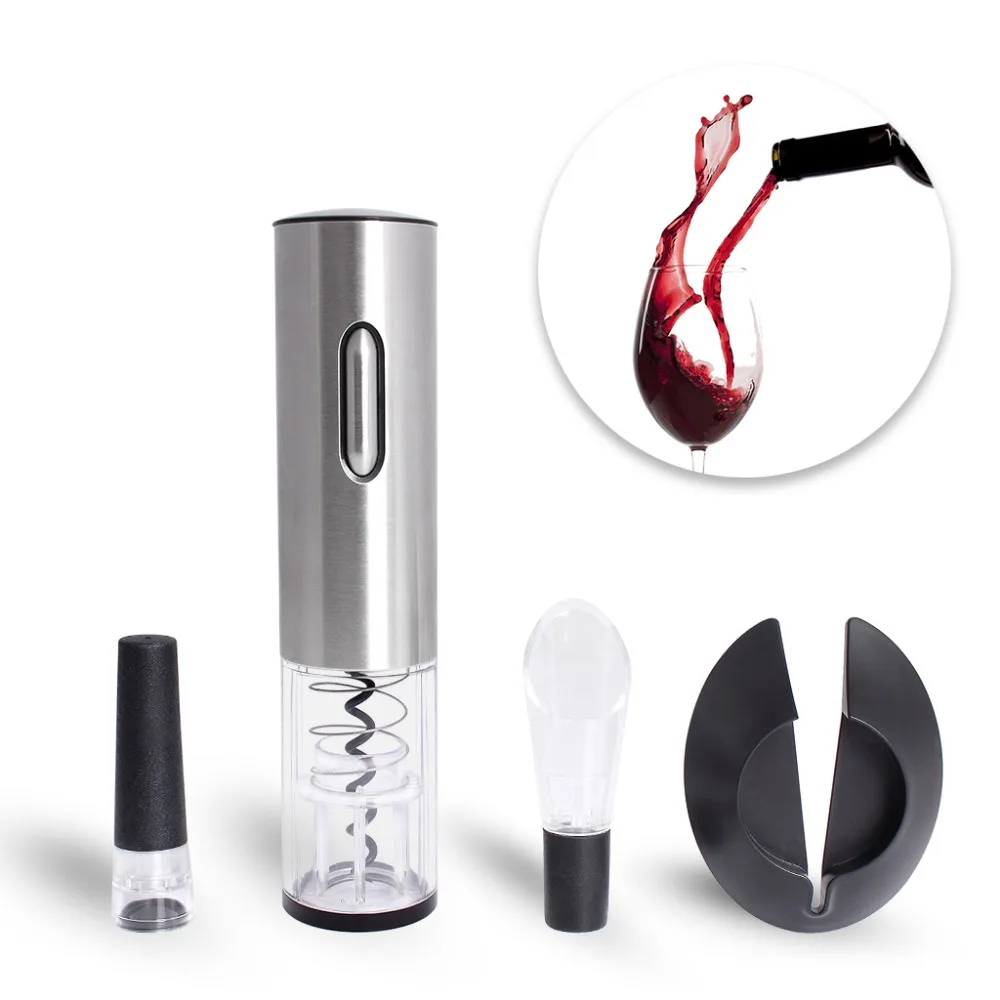 Stainless Steel Electric Bottle Opener USB Rechargeable Electric Bottle Opener Five-Piece Wine Accessories Gift Set with Foil Cutter Vacuum Stopper Wine Pourer