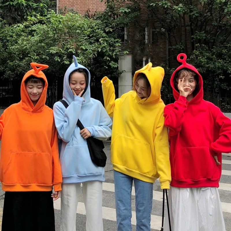 Толстовки женские с карманами для отдыха Kawaii однотонные универсальные топы с длинными рукавами женские s корейские толстовки Harajuku модные