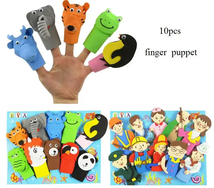 

2 patterns Children cartoon animal profession finger puppet/Kids EVA story telling hand puppet for classic toys, 10pcs/pack