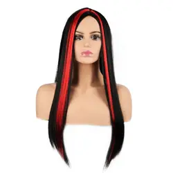 Длинные прямые ведьмы парик синтетические волосы красные, черные аниме Косплэй парики для Для женщин 26 ''фортепиано дл