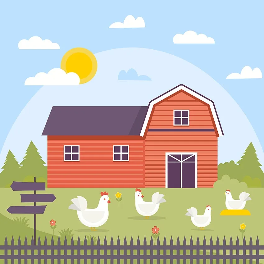 Фон для фотосъемки с тематикой фермы красный сарай скотный двор трактор воздушные шары животные забор сад пользовательские фото фоны для студии - Цвет: Сиренево-синего цвета