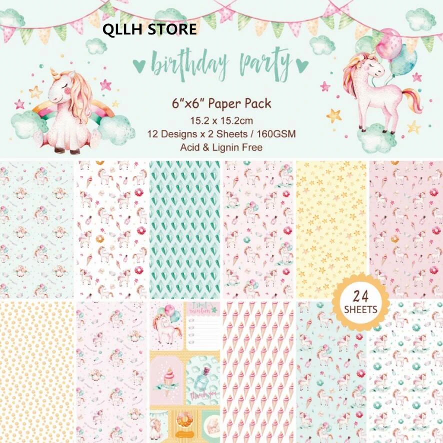 

Unicorn Scrapbooking paper pack of 24 sheets handmade craft paper craft Background pad P009