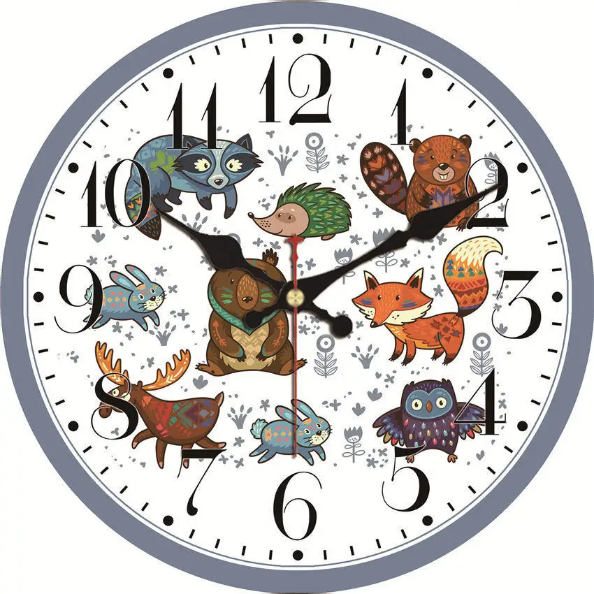 С рисунком милой собаки настенные часы, 12 дюймов круглые настенные деревянные картона часы, современные настенные часы для домашнего декора, бесшумный и не тикают - Цвет: Wall Clock 24