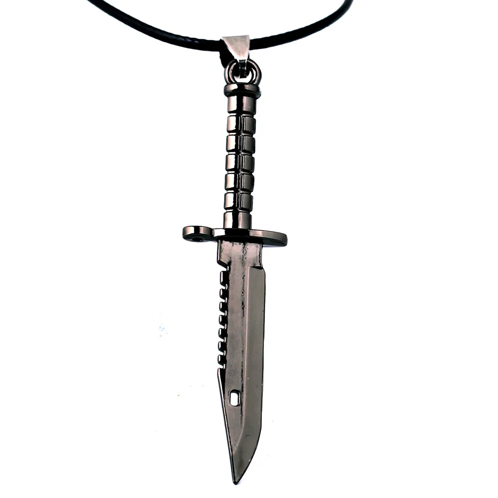 CSGO Leather Chain Necklace for Male Karambit M9 Best Friends CS GO Necklace Titanium Bayonet Dagger Claw Man Jewelry 6.5CM Gift - Окраска металла: m9 necklace