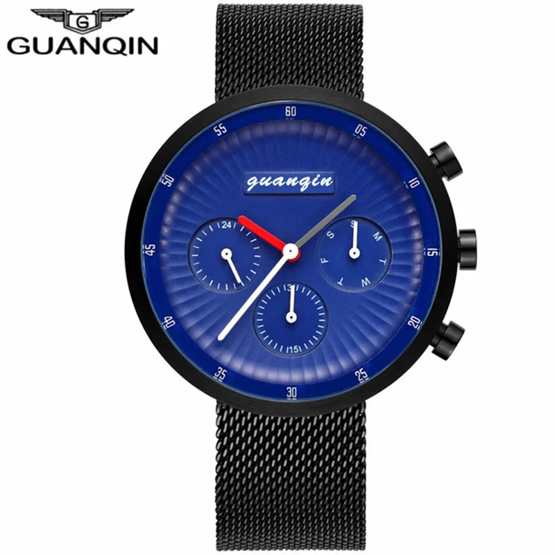 

GUANQIN watch men sport 2018 stainless steel watch men luxury Male Clock men waterproof relogio masculino week Wristwatches B