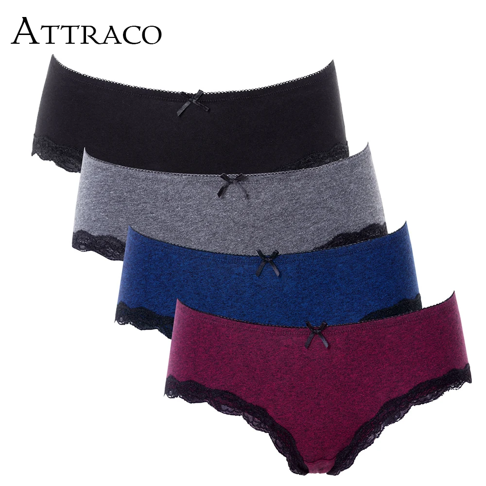 ATTRACO Для женщин 4 пакеты хлопок мягкое нижнее белье Strech Hipster комфорт Мужские трусы Дамы галстук бабочку середины талии горячая Распродажа уютный купить на AliExpress