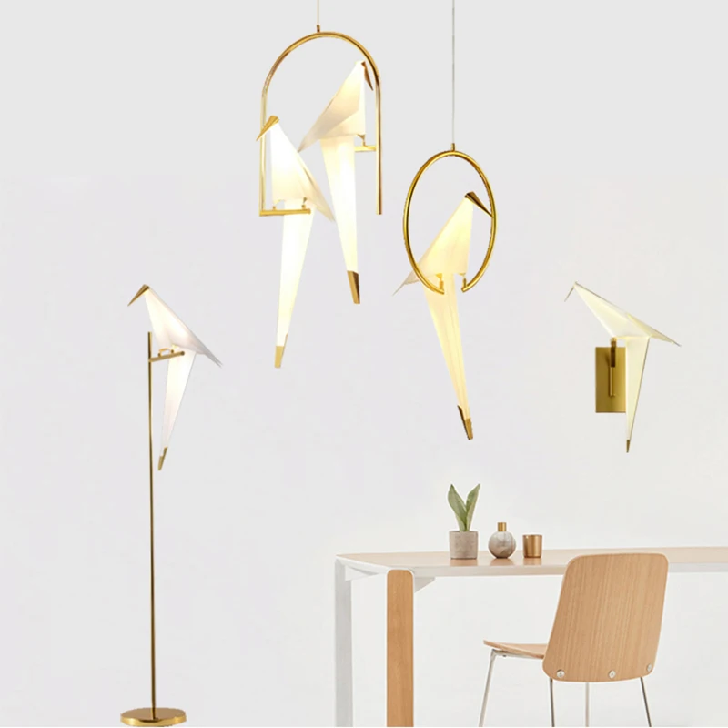 Nordic Modern Paper Crane Metal Chandelier For Restaurant Living Room Dining Room Children's Room  LED Bird Design Pendant Lamp