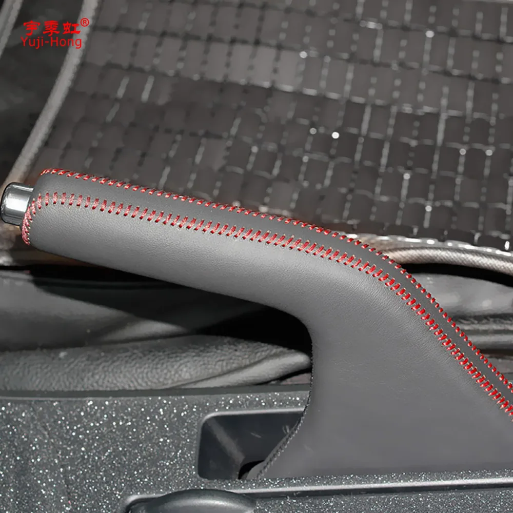 hand brake cover Yuji-Hong Car Handbrake Covers Case for Mazda 3 2011-2015 Genuine Leather Auto Handbrake Grips Black/Red thread