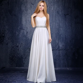 

Sweetheart Neckline Satin A Line Evening Dresses 2019 Beaded Floor Length Evening Gown Ivory Long Prom Dress Robe Soiree
