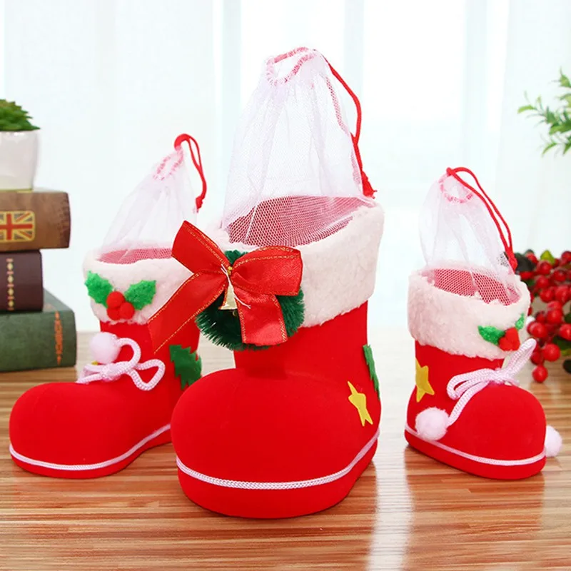

Fun Christmas Candy Boots Santa Claus Flocking Boots Stockings Decorative Candy Gift Box Home Decoration Supplies