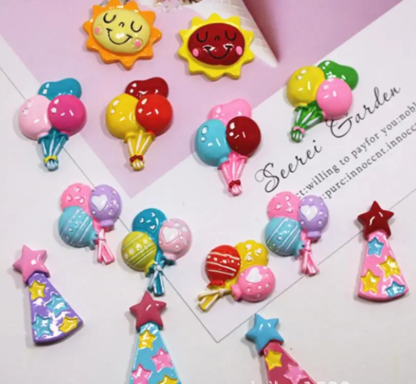 

Cartoon sun hat Balloon Flat back Resin Cabochon Embellishments for Scrapbooking Cabochons Crafts Kids Hair Bow DIY Accessories