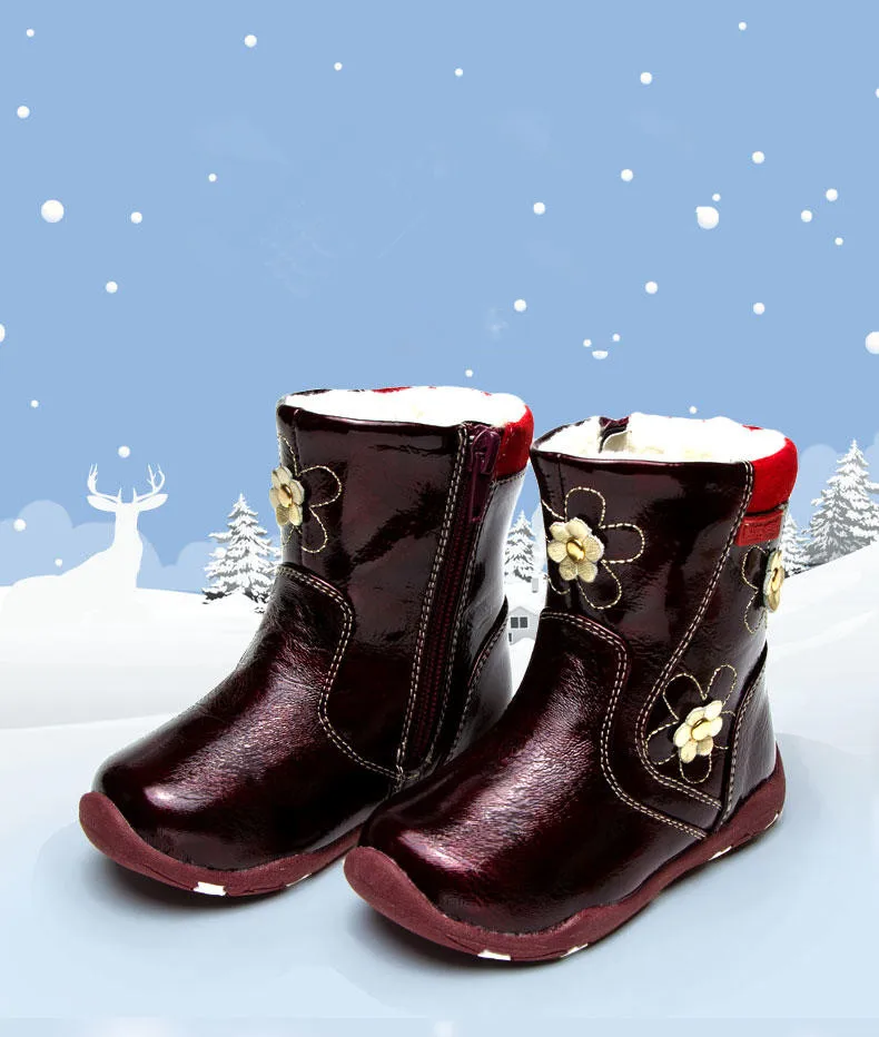 

new 1pair Girl Genuine Leather Winter warm kids Boots,Super quality Waterproof Children's Snow boot Shoes