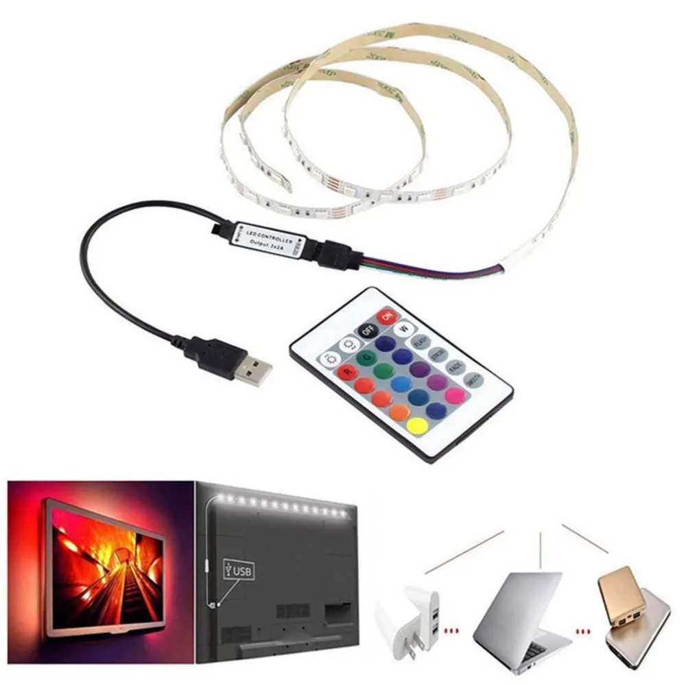 USB Светодиодная лента, 24 цвета, сменная лента, водонепроницаемая RGB светодиодный подсветка для телевизора с пультом дистанционного управления