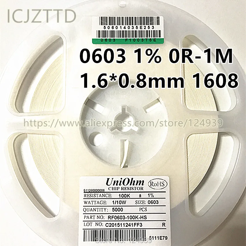 100PCS 0603 1% 1608 1.6*0.8mm 1/10W 0R 1R 1.1R 1R1 1.2R 1R2 1.3R 1R3 1.5R 1R5 1.6R 1R6 1.8R 1R8 2R 2.2R 2R2 2.4R 2R4 2.7R 2R7 |