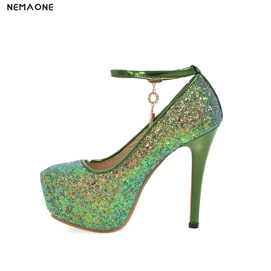 

NEMAONE super high heels platform women club shoes woman spring summer shoes sequine cloth women pumps size 42 43