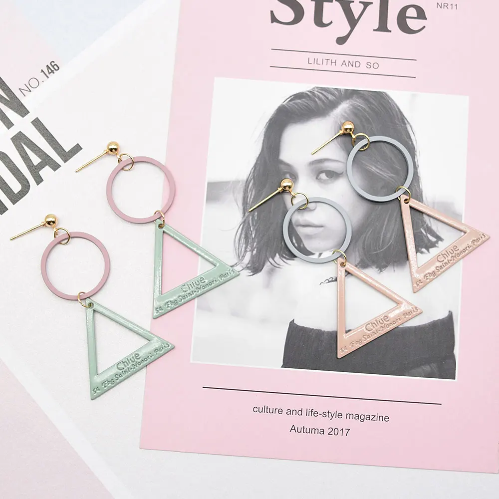 

Fashion Design Round Triangle Colorful Gold Hollow Stud Earrings Set For Women Bijoux Factory Sales