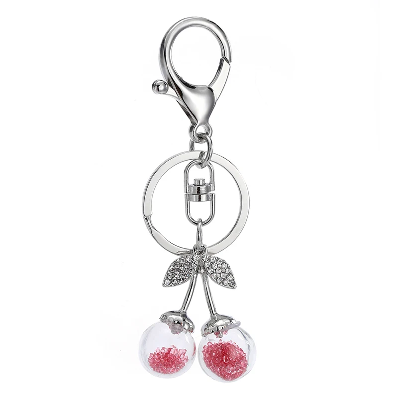Free Shipping! Alloy Crystal Cherry Bag decoration Keychain Necklace