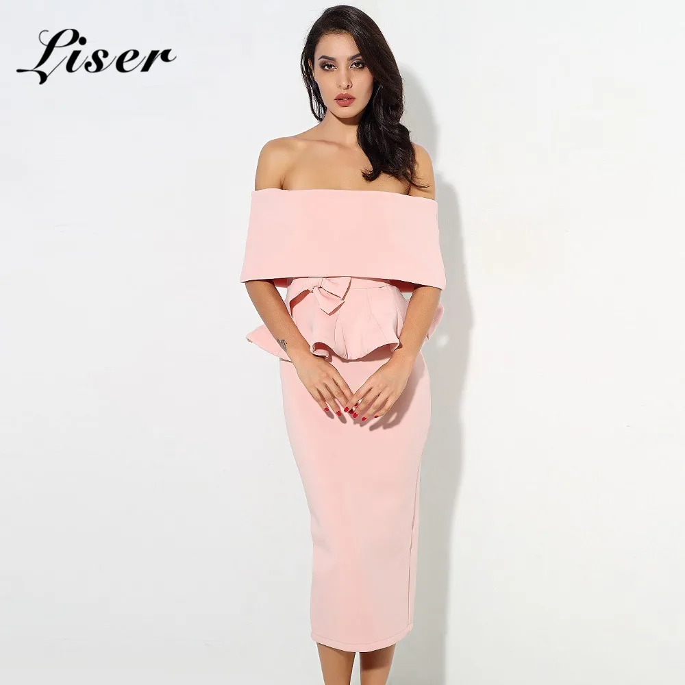 

Liser 2018 New Summer Women Dress Slash Neck Ruffle Two Piece Dress Sexy Bodycon Evening Party Black Pink Khaki Dresses Vestidos