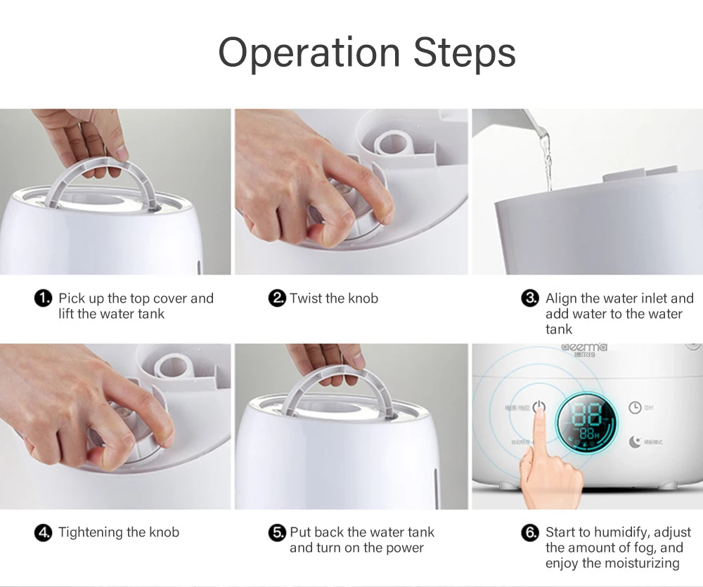 Xiaomi DEERMA DEM-F600 Household Air2 Humidifier Air Purifying Mist Maker Timing with Intelligent Touch Screen Adjustable Fog 5L (59)