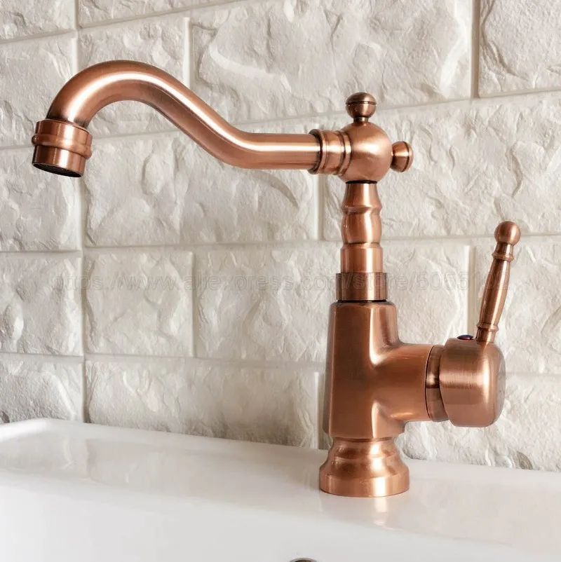 Deck Mounted Antique Red Copper finish bathroom Faucet basin mixer tap Hot and cold water tap znf395
