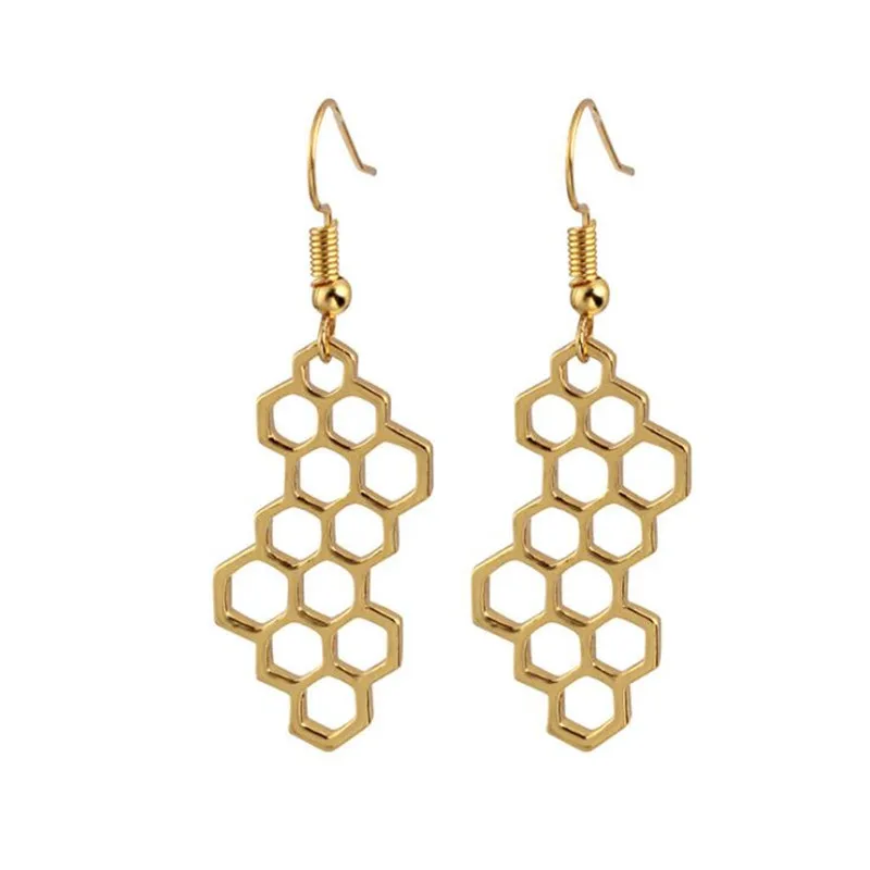 

Fashion Honeycomb Bee Drop Earrings For Women Silver Gold Earings Oorbellen Geometric Hexagon Hanging Earring Korean Jewelry